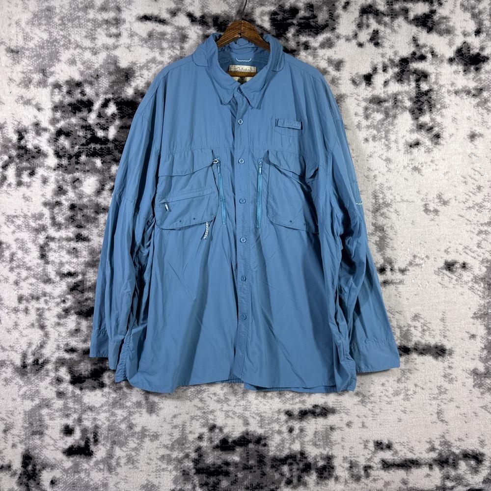 Cabelas Guidewear Fishing Shirt Mens Size 3XL‎ Blue Performance Stretch UPF 40